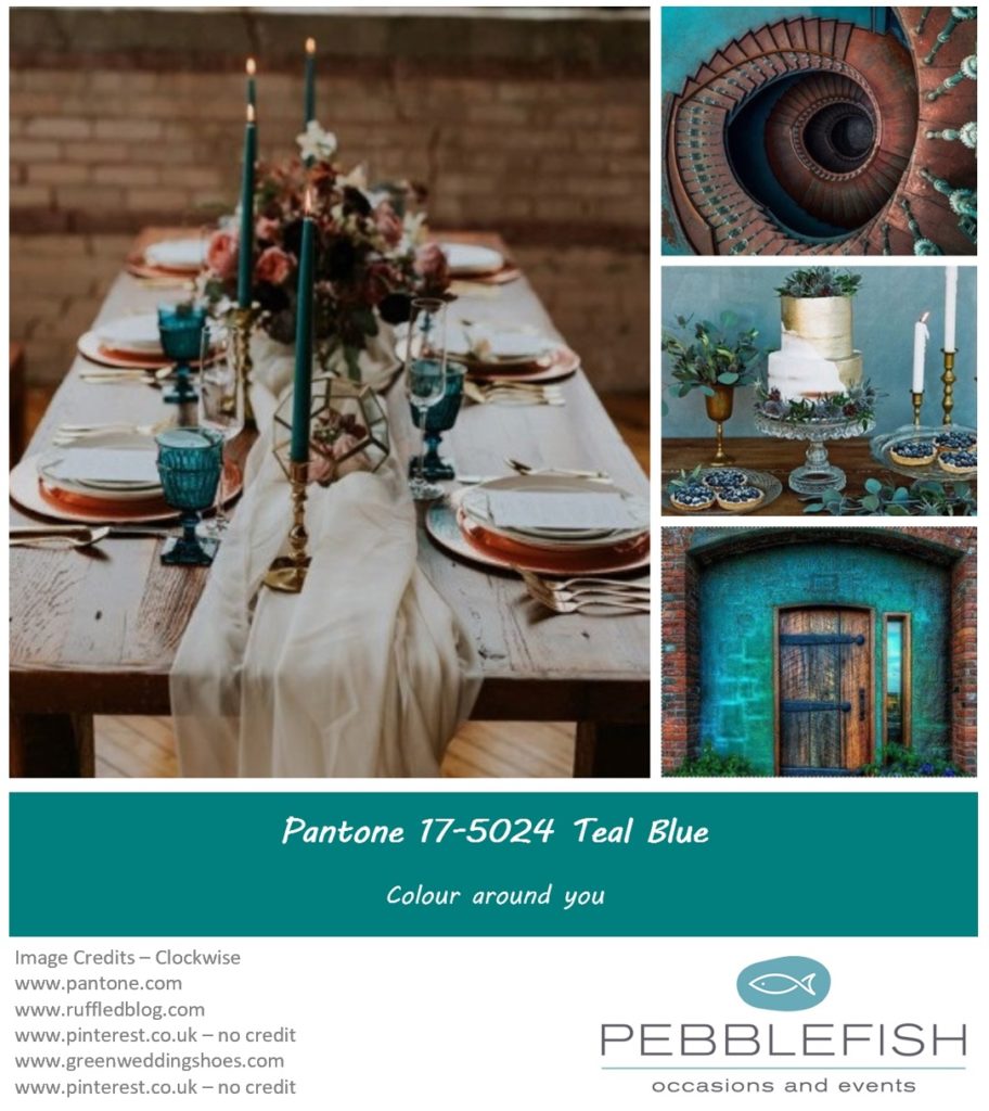 PIcture montage for pantone colour Blue Teal